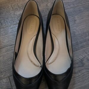 Cole Haan black leather flats with pointed toe